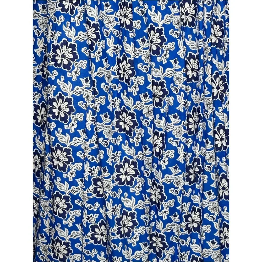 J. Crew Cotton Voile Ruffle-Trim Shift Midi Dress Cobalt Floral Size L NWT